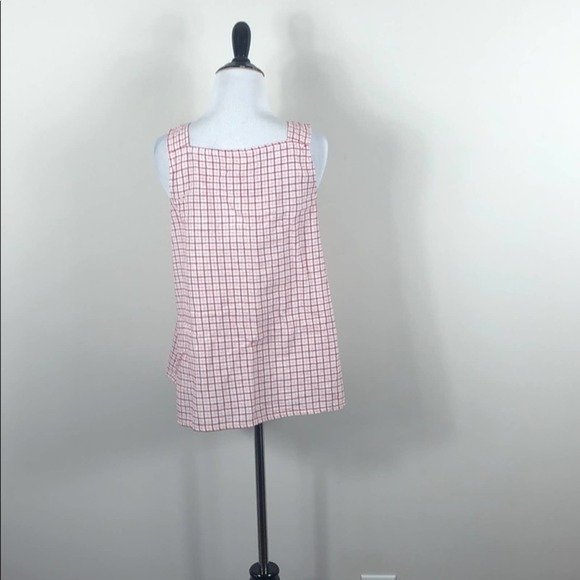 Max Studio Top Red Plaid Linen Blend Tank - Picture 6 of 6